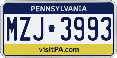 PA license plate MZJ3993