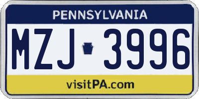 PA license plate MZJ3996