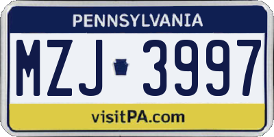 PA license plate MZJ3997