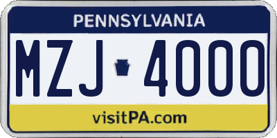 PA license plate MZJ4000