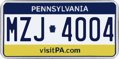 PA license plate MZJ4004