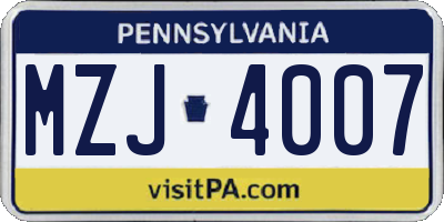 PA license plate MZJ4007
