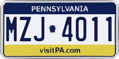 PA license plate MZJ4011