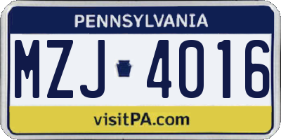PA license plate MZJ4016