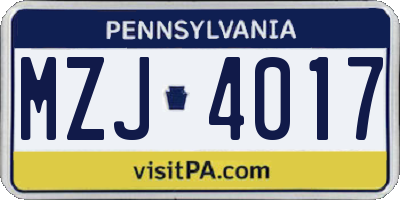 PA license plate MZJ4017