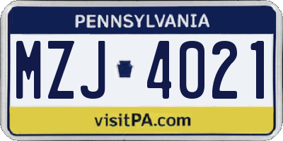 PA license plate MZJ4021