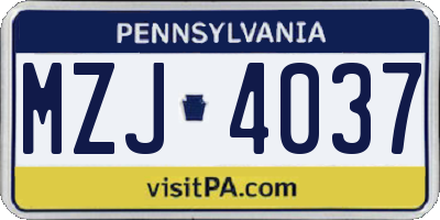 PA license plate MZJ4037