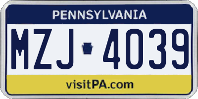 PA license plate MZJ4039