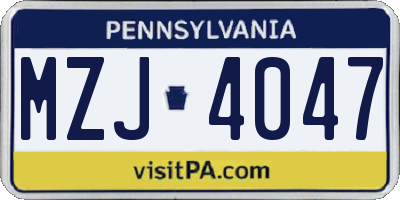 PA license plate MZJ4047