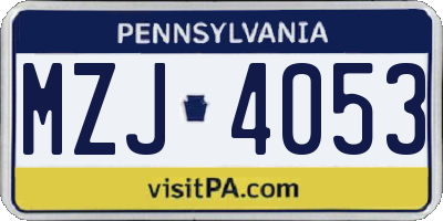 PA license plate MZJ4053
