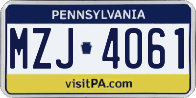 PA license plate MZJ4061