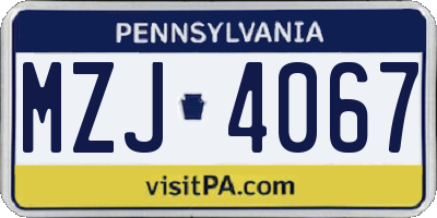 PA license plate MZJ4067