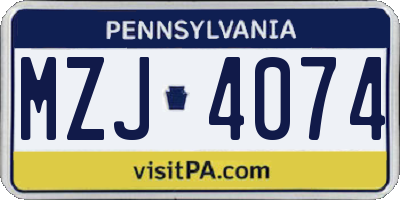 PA license plate MZJ4074