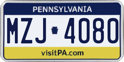 PA license plate MZJ4080