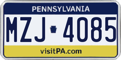 PA license plate MZJ4085