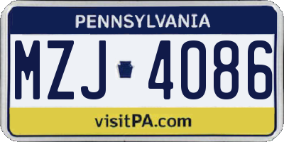 PA license plate MZJ4086