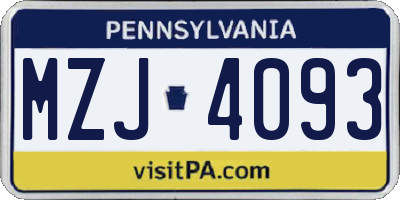 PA license plate MZJ4093