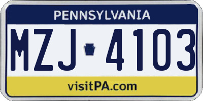PA license plate MZJ4103