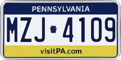 PA license plate MZJ4109