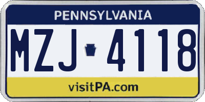 PA license plate MZJ4118