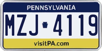 PA license plate MZJ4119