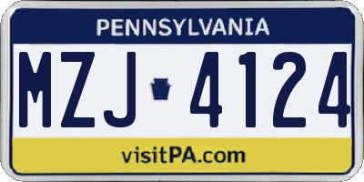 PA license plate MZJ4124