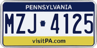 PA license plate MZJ4125