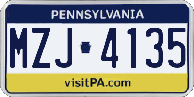PA license plate MZJ4135