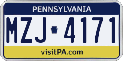 PA license plate MZJ4171