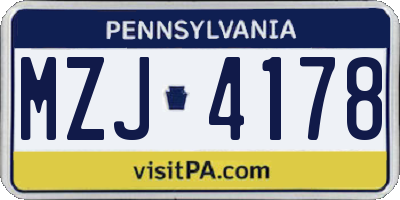 PA license plate MZJ4178