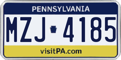 PA license plate MZJ4185