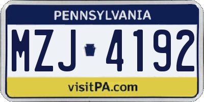 PA license plate MZJ4192