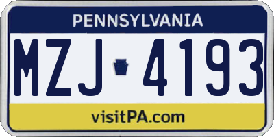 PA license plate MZJ4193
