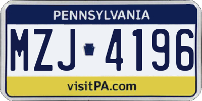 PA license plate MZJ4196