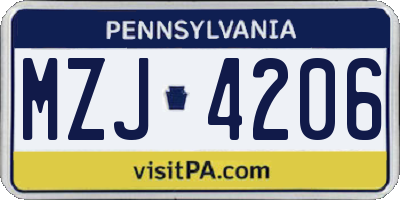 PA license plate MZJ4206