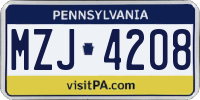 PA license plate MZJ4208