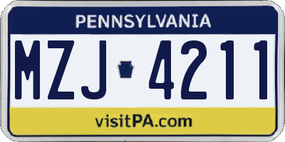 PA license plate MZJ4211