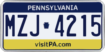 PA license plate MZJ4215