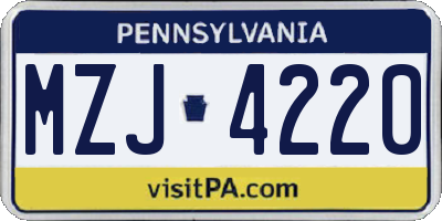 PA license plate MZJ4220