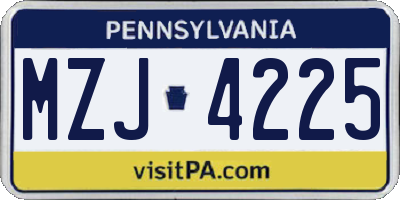 PA license plate MZJ4225