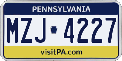 PA license plate MZJ4227