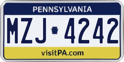 PA license plate MZJ4242