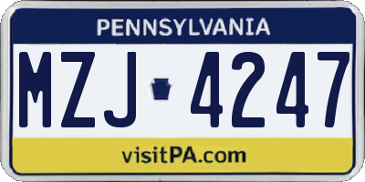 PA license plate MZJ4247