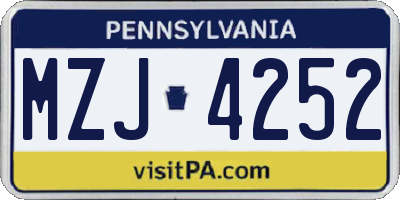 PA license plate MZJ4252