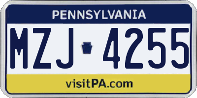 PA license plate MZJ4255