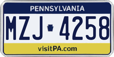 PA license plate MZJ4258