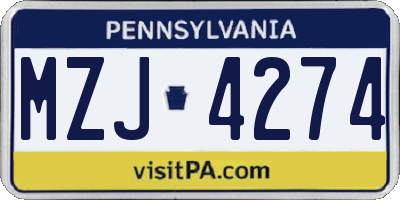 PA license plate MZJ4274