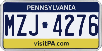 PA license plate MZJ4276