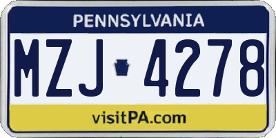 PA license plate MZJ4278