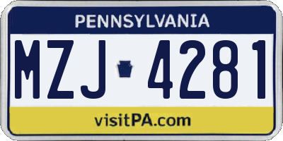 PA license plate MZJ4281